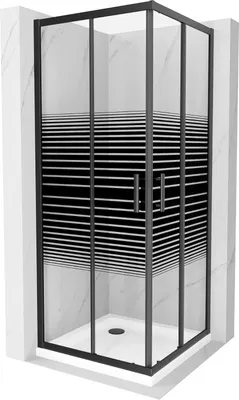 Zdjęcie produktu dla Mexen Rio kabina prysznicowa kwadratowa 90 x 90 cm, pasy, czarna + brodzik Flat, biały - 860-090-090-70-20-4010B