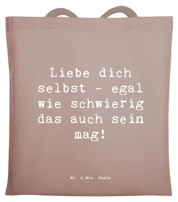 Produktbild von Mr. & Mrs. Panda Uni Tasche Spruch Selbstakzeptanz Liebe - Braun Pastell - Geschenk, Tote Bag, Motivation, Zitat, Schultasche, Stimmung, Jutebeutel, Stimmungen, schwierig