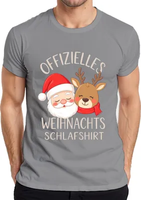 Produktbild von Offizielles Weihnachts Schlafshirt Weihnachtsmann Rentier Lustig Herren T-Shirt, Grau, XXL