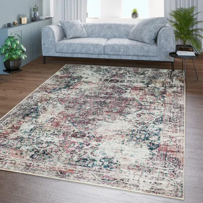 Produktbild von TT Home Wohnzimmer Teppich Flachgewebe Marokkanisch Design Used Look Ornamente Waschbar Größe 60x100 cm