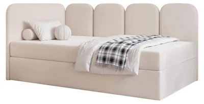 Produktbild von Jugendbett FINO 90x200 Links Bettkasten Bonellmatratze Hellbeige Velours