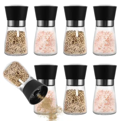 Immagine prodotto di Omgoods - Set di 8 macinini per pepe - Macinatura regolabile in Vetroceramica - Macinino per- Macinino per spezie - Piccoli macinini per pepe in vetro - Acciaio inossidabile