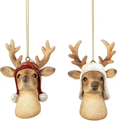 Produktbild von Goodwill Weihnachtskugel Hirsch mit Wintermütze Rot-Braun H 8 cm Vorteil As. per 2 Stück