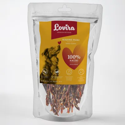 Image de LOVIRA Friandises pour chiens – canard séché, complément à une alimentation saine, friandises naturelles et moelleuses pour chiens, 80 g