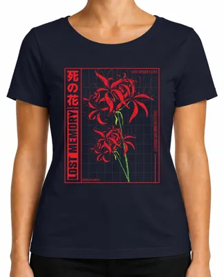 Imagen del producto de Camiseta para mujer con diseño de "Rote Spinnenlilie" (lirio araña rojo), estilo anime, para amantes de la cultura japonesa ("Otaku"), color azul marino, talla M