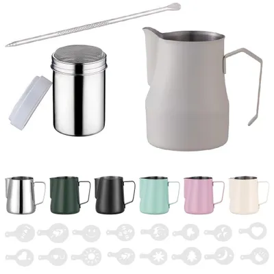 Edelstahl-Milchkännchen 750 ml mit Skala, Latte-Art-Set