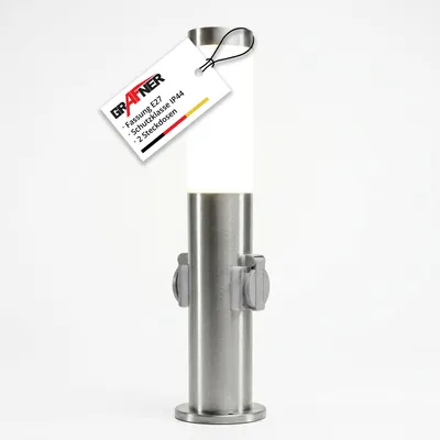 Produktbild von Grafner® Edelstahl Wegleuchte mit 2 Außensteckdosen Gartenlampe 45 cm 10491