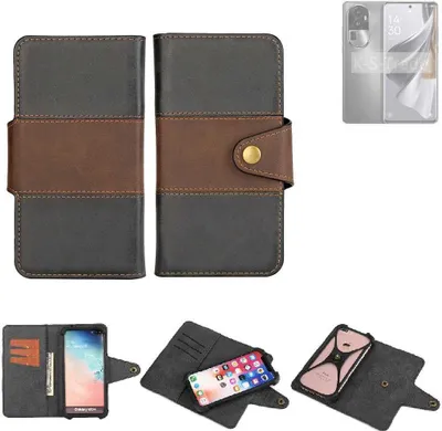 Produktbild von K-S-Trade Handyhülle Schutzhülle Hülle Bookstyle Wallet-Case kompatibel mit Oppo Reno10 Pro+ Bumper Rundumschutz schwarz-braun 1x
