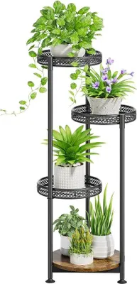 Productafbeelding van Plantenstandaard, 4-laags, modern design met houten planken - rond