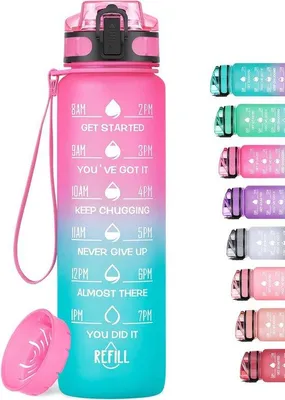 Obrázok produktu pre Fľaša na vodu Tritan 1 l, bez BPA, s držadlom, vhodná na univerzitu, šport, do kancelárie, na bicykel a na beh – ľahká, odolná voči nárazom, recyklovateľná