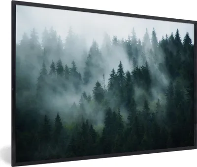 Produktbild von MuchoWow® Gerahmtes Poster Nebel - Bäume - Wald 30x20 cm - Poster mit Schwarzem Bilderrahmen Wandposter Rahmen Foto Bilder - Kunstdruck - Bild-Poster