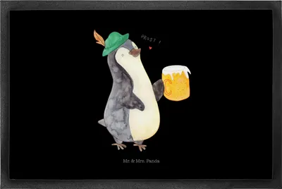 Produktbild von Mr. & Mrs. Panda fußmatte Pinguin Bier 50 x 75 cm - Schwarz - Geschenk, , Schmutzfangteppich, Beschwippst, Fußabtreter, Bodenvorleger, Schmutzmatte, Pinguine