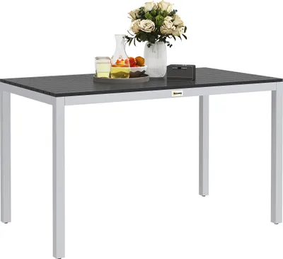 Produktbild von Outsunny Gartentisch Aluminium 120x70 cm Wetterfest Balkontisch mit Holzoptik, rutschfest Buffettisch für Garten, Balkon Schwarz