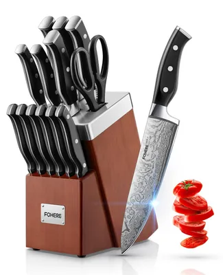 Immagine prodotto di Set di coltelli da cucina, 14 pezzi, in acciaio inossidabile, con base portacoltelli e affilacoltelli, ideale per cucinare