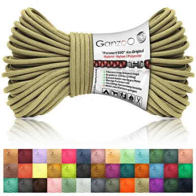 Image de Paracord 550 corde beige / type hybride pour bracelet, laisse, collier, corde hybride nylon / polyester, nouveau modèle, 30 mètres