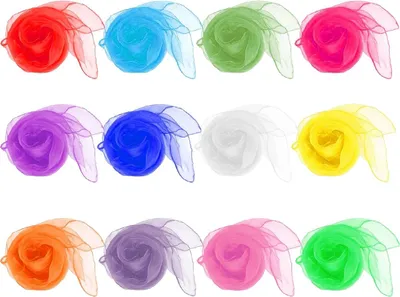 Produktbild von 12 Stück Bunte Jongliertücher | Square Chiffontücher für Kindergarten & Tanz | 60 x 60 cm – Gymnastik & Sensorische Spiele