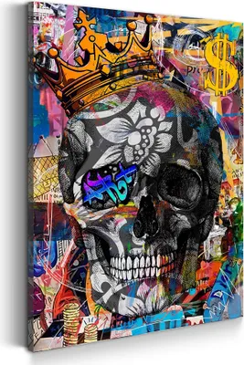 Produktbild von Street Art Totenkopf Pop Art Wandbild Leinwandbild Kunstdruck XL Wanddeko: 100x150x4cm