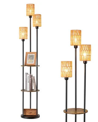 Produktbild von EDISHINE 178 cm Stehlampe mit Fußschalter, 3 flammige Standleuchte Bodenlampe,Vintage Stehleuchte mit Regal