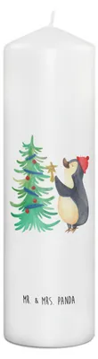 Produktbild von Mr. & Mrs. Panda Kerze Pinguin Weihnachtsbaum 29 x 8 cm XL - Weiß - Geschenk, Wachskerze, Blockkerze, Bedruckte, Erinnerungslicht, Weihnachten, Winter, Stumpenkerze