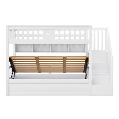 Produktbild von Flieks Etagenbett 90x200cm mit Regal, Hydraulisches Kinderbett mit Stauraum, Hochbett Stockbett mit Rausfallschutz und Lattenrost, Weiß