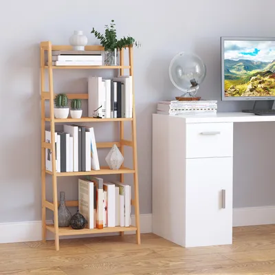 Produktbild von Leiterregal aus Bambus mit 4 Ebenen, 48x30x119 cm, Natur