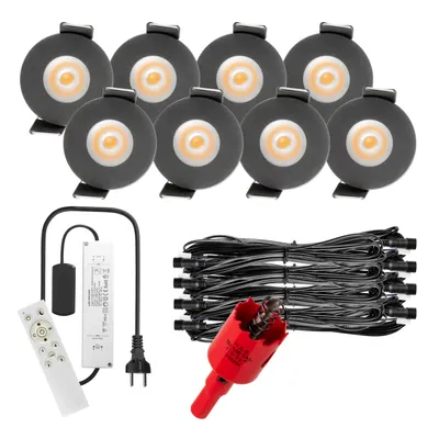 Produktbild von S-Polylight PREMIUM Mini LED- Einbauspots Warmweiss 3.000K, Smart, Smarthome, App, Alexa, DIMMBAR, IP65, FUNK 3W LED Einbaustrahler Terrassenüberdachung, Terrassenbeleuchtung, Bad, Sauna, LED Spots mit Fernbedienung (ANTHRAZIT, 8x SMARTHOME LED-SET)