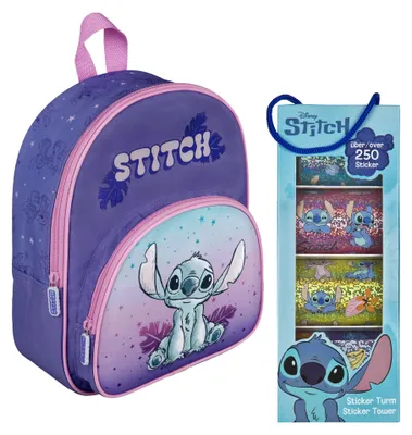 Produktbild von Geschenkset Disney Stitch Kindergarten Kita, Kinderrucksack mit Stickerturm, Mädchen Freizeitrucksack Sticker