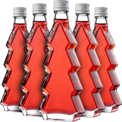 Obrázok produktu pre KADAX sklenené fľaše v tvare vianočného stromčeka, 200 ml, 5 kusov, vianočné fľaše so skrutkovacím uzáverom, vianočné fľaše na likéry, prázdne fľaše na likéry na plnenie (biele)
