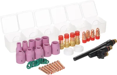 Image de Kit de 49 pièces comprenant une torche de soudage TIG et des lentilles en verre n° 10 pour les modèles WP-17/18/26