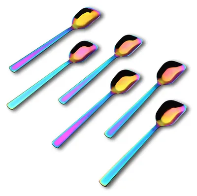 Produktbild von Set mit 6 Regenbogen-Dessertlöffeln aus Edelstahl, 16,3 cm