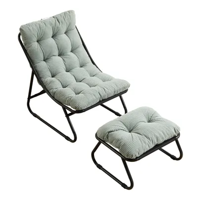 Produktbild von LVHOM Relaxsessel mit Hocker, Loungesessel Cordstoff für Wohnzimmer & Wintergarten, Moderner Lesesessel mit Metallgestell, Armlos, Hellgrün