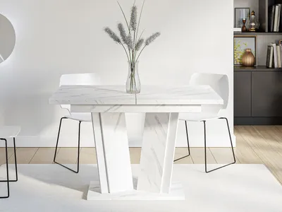 Image de Table de cuisine extensible 120x80 cm FERDEK 2 - marbre clair / blanc brillant