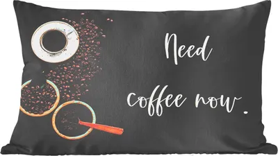 Produktbild von MuchoWow® Zierkissen Sofakissen Wohnzimmer Dekokissen 60x40 cm Zitate - Kaffee - Sprichwörter - Ich brauche jetzt Kaffee. - Kopfkissen - Polster mit Foto
