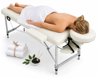 Obrázok produktu pre Mucola masážny stôl 2 zónová masážna lavica skladací kozmetický stôl masážny stôl mobilný terapeutický stôl hliníkový rám - béžový