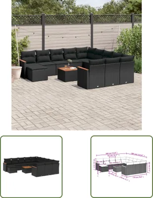 Produktbild von The Living Store 13-tlg. Garten-Sofagarnitur mit Kissen Schwarz Poly Rattan