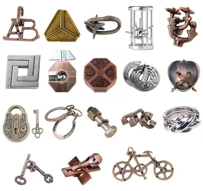 Immagine prodotto di Set di puzzle in metallo, 18 pezzi, gioco di logica, test di intelligenza