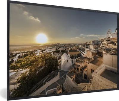 Produktbild von MuchoWow® Gerahmtes Poster Sonnenuntergang über Pyrgos Santorini 90x60 cm - Poster mit Schwarzem Bilderrahmen Wandposter Rahmen Foto Bilder - Fotorahmen - Foto-Plakat