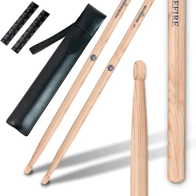 Productafbeelding van 5A Drumsticks Set, Hickory, antislip handvatten, voor pop en rock, kleur: hout