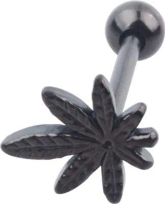 Produktbild von Fashion Leaf Barbell Zungenring Edelstahl Body Piercing Uni Schmuck-Schwarz