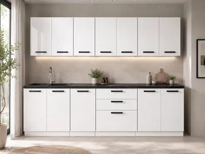 Produktbild von ULWEHOME | Küchenzeile 2,6 m Mattweiß, Küchenmöbel-Set Weiß Matt mit Hängeschränken, 3-Schubladen-Unterschrank & geteilten Arbeitsplatten 180 cm