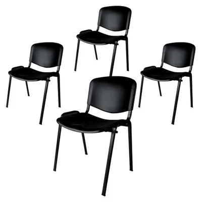 Produktbild von 4er Set Besucherstühle, stapelbarer Konferenzstuhl, mit Sitz und Rückenlehne aus Kunststoff (Schwarz)