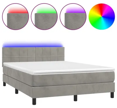 Produktbild von vidaXL Boxspringbett mit Matratze & LED Hellgrau 140x200 cm Samt