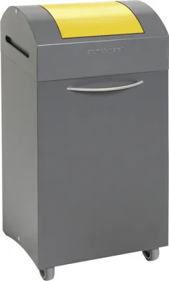 Produktbild von Abfallsammler mit selbstschließendem Pendeldeckel & Frontrollen | 60 Liter, HxBxT 79,5x38x32cm | Feuer- & Geruchshemmend | Anthrazitgrau/Signalgelb