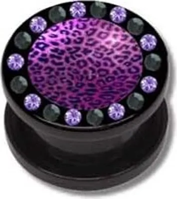 Produktbild von Ohr Flesh Acryl Tunnel Piercing Screw Lila Motiv Leopard Mit Bunten Kristallen - 10mm