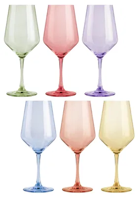 6 Weingläser aus Pastellglas, 470 ml, transparent