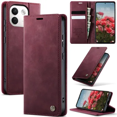 Obrázek produktu pro Kožené pouzdro pro Xiaomi Redmi Note 17 Pro Max, RFID ochranou, magnetickým zavíráním, přihrádkami na karty a funkcí stojánku Červený