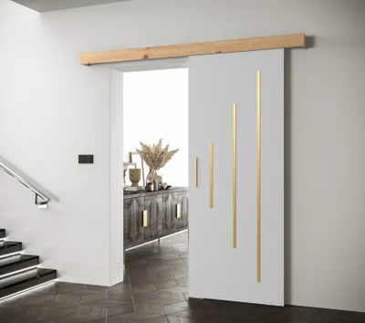 Produktbild von Schiebetür mit goldenem Griff SALOME 11 – weiß / Eiche Artisan
