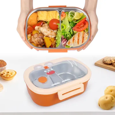 Zdjęcie produktu dla Omgoods - Lunchbox Bento ze stali nierdzewnej z 2 przegródkami - Termiczna lunchbox, szczelna