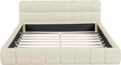 Obrázok produktu pre Posteľ s úložným priestorom – dvojposteľ – 140 x 190 cm – čalúnené čelo – rošt – bez matraca – béžová