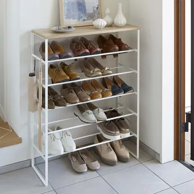 Produktbild von Yamazaki Schuhregal Metall 5 Reihen für 15 bis 18 Paar Schuhe mit Ablage in Holz modern white weiß 03369